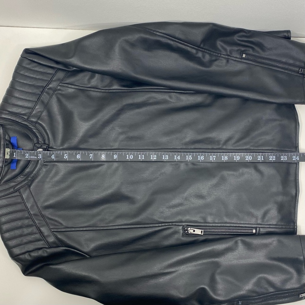 Apt. 9 Sleek Black Vegan Faux Leather Moto Biker Bomber Racing Style Jacket L - Picture 9 of 10